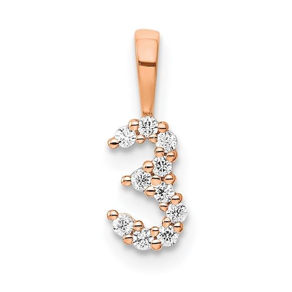 Kazi Luxury 14k Rose Gold Diamond Number 3 Pendant
